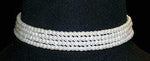 #9779 - 4 Row 4mm White Simulated Pearl Necklace - 11.5"-14.75" Adjustable Pearl Neck & Ears Rhinestone Jewelry Corporation