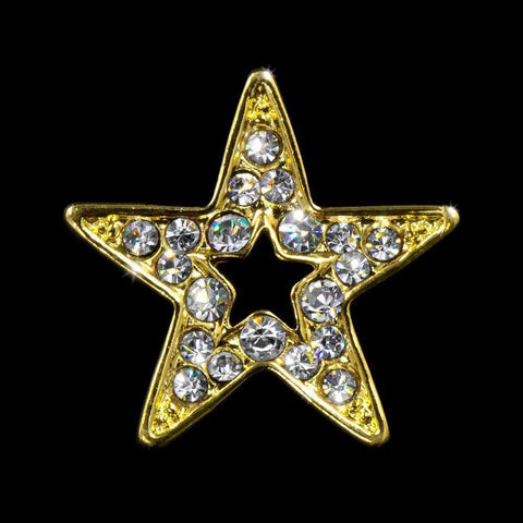 #13474G Gold Rhinestone Casted Open Star Pin