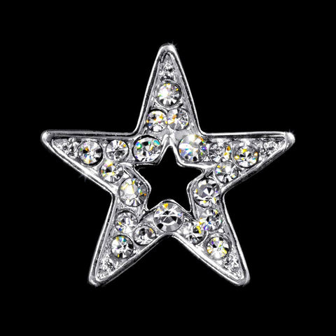 Pins - Dance/Music #13474S Rhinestone Casted Open Star Pin - Silver Plated