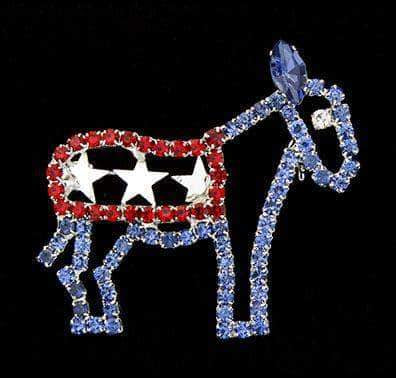 #14440 - Red White and Blue Democrat Donkey Pin Pins - Patrioitic & Support Rhinestone Jewelry Corporation