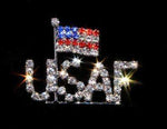 #16168 - USAF with USA Flag Pin Pins - Patrioitic & Support Rhinestone Jewelry Corporation