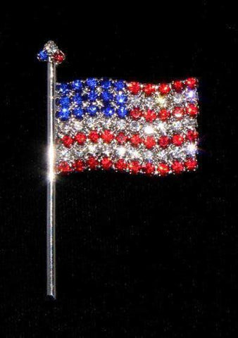 #7489 Lg - Large Rhinestone Flag Pin Pins - Patrioitic & Support Rhinestone Jewelry Corporation