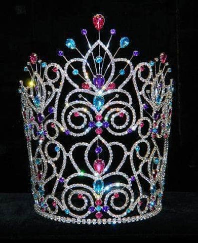 #16111 - Maus Spray Crown - Light Multi Silver - 10" Limited Supply Tiaras & Crowns over 6" Rhinestone Jewelry Corporation