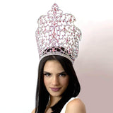 #16178 - Caped Crown Light Rose and AB - 10" Tiaras & Crowns over 6" Rhinestone Jewelry Corporation