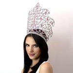 #16178 - Caped Crown Light Rose and AB - 10" Tiaras & Crowns over 6" Rhinestone Jewelry Corporation