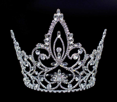 #16452 - Pageant Prime Adjustable Crown - 7.5" Tiaras & Crowns over 6" Rhinestone Jewelry Corporation