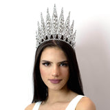 #16675 - Extra Large Rivoli Burst Tiara with Combs - 7" tall Tiaras & Crowns over 6" Rhinestone Jewelry Corporation