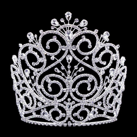 #16803 - Brocade Flourish Tiara with Combs - 8" Tiaras & Crowns over 6" Rhinestone Jewelry Corporation