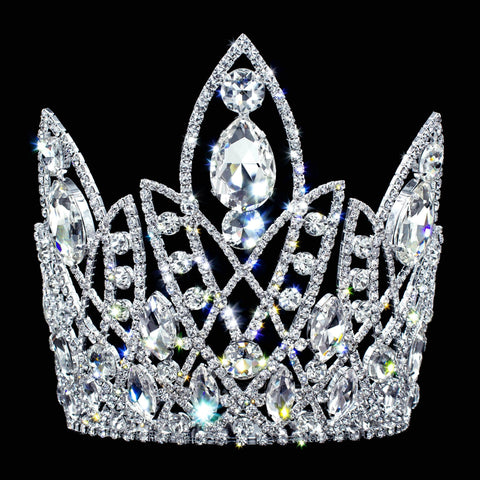 #17338 - Trident Princess Adjustable  Pageant Crown - approx. 7.25" Tiaras & Crowns over 6" Rhinestone Jewelry Corporation