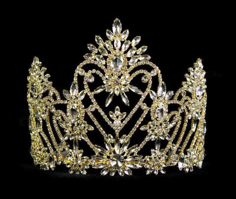 Tiaras & Crowns up to 6" #12539G Navette Crowned Heart Tiara - Gold Plated
