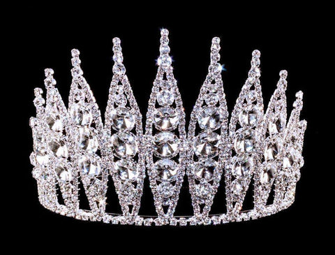 #15741 - Large Rivoli Burst Adjustable Crown - 5" tall Tiaras & Crowns up to 6" Rhinestone Jewelry Corporation