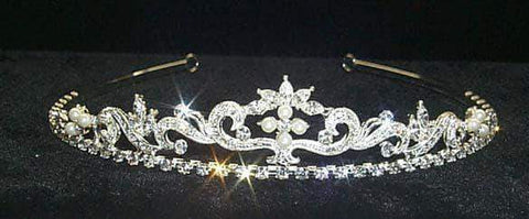 Dainty Swirl Pearl Tiara - #11109 Tiaras up to 1" Rhinestone Jewelry Corporation