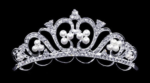 #12063  Royal Pearl and Pave Rhinestone Tiara Tiaras up to 2" Rhinestone Jewelry Corporation