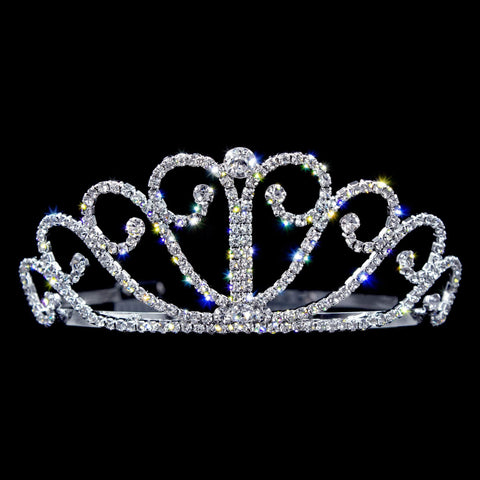 #15938 - Crystal Heart Spread Tiara - Straight Band Tiaras up to 2" Rhinestone Jewelry Corporation