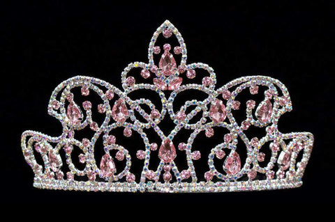 #16174 Caped Crown Rose and AB - 4" (Limited Supply) Tiaras up to 3" Rhinestone Jewelry Corporation