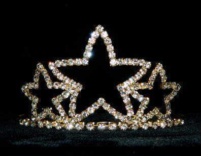 Triple Star Tiara #11387G - Gold Plated (Limited Supply) Tiaras up to 3" Rhinestone Jewelry Corporation