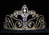 #12738G Medium Fleur Di Lis Tiara - Gold Plated WTS Tiaras up to 4" Rhinestone Jewelry Corporation