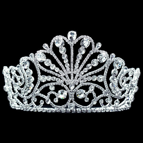 #15722- Decadence Tiara with Combs - 4" Tall Tiaras up to 4" Rhinestone Jewelry Corporation