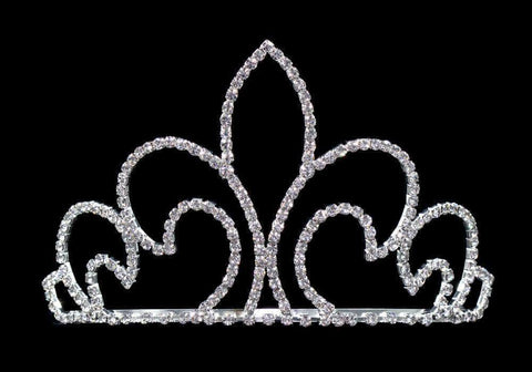 #16580 - Regal Fleur Tiara with Combs - 4" Tall Tiaras up to 4" Rhinestone Jewelry Corporation