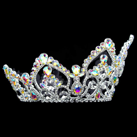 #17104abs - AB Arch Full Crown - 4" Tall with 4 Rings Tiaras up to 4" Rhinestone Jewelry Corporation