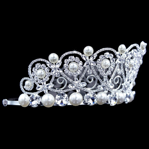 #17132 - Pearl Majesty Crown - 3" Tall Tiaras up to 4" Rhinestone Jewelry Corporation