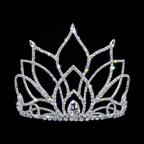 #17260- Blooming Lotus Tiara with Combs - 4" Tiaras up to 4" Rhinestone Jewelry Corporation