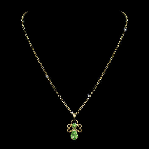 #7346N-Peridot - Angel Necklace 18" (Limited Supply) Trendy Jewelry Rhinestone Jewelry Corporation